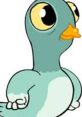 Cartoon depiction of Percy The Pigeon, featuring big eyes and a playful expression, perfect for children's entertainment.