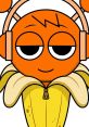 Cheerful orange character with headphones, styled like a banana, representing Sam Text To Speech's fun personality.