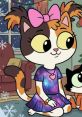 Maya the Lucky Calico Cat, dressed in a galaxy-themed dress, sits happily with a black kitten in a cozy setting.