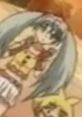 Runo Misaki from Bakugan PL Dub with blue hair and playful attire, capturing her adventurous spirit in a dynamic scene.