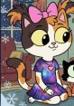 Maya the Lucky Calico from The Bagel and Becky Show, wearing a galaxy dress, with a playful expression.