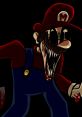 Sinister Mario.exe character with sharp teeth and a bloodied outfit, embodying horror in a dark, eerie atmosphere.