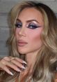 Glamorous makeup look featuring bold eyeshadow and soft lips, showcasing a chic hairstyle and stylish accessories.