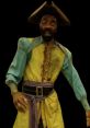 Captain Clark character in vibrant pirate attire, featuring a dramatic hat and expressive facial features, exuding a daring spirit.