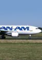 Pan Am Airbus A310 on the runway, showcasing its iconic design and features of GPWS technology.