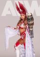 Megan Bayne in vibrant attire holds an AEW championship belt, showcasing her dynamic wrestling persona.