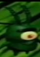 Green cartoon character with one eye and antennae, surrounded by vibrant leaves, embodies playful energy in creative art.