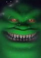 Sinister green ghost with red eyes and sharp teeth, inspired by Casper's Haunted Christmas and Kibosh character.