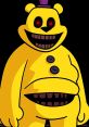 Nightmare Fredbear features an eerie yellow bear with sharp teeth, red eyes, and a purple top hat, embodying horror.