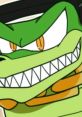 Vector The Crocodile from Sonic & Friends showcases a confident grin with sharp teeth, exuding a vibrant personality.