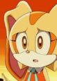 Surprised expression of Cream the Rabbit from Sonic And Friends, showcasing her signature orange and cream colors against a sunset.