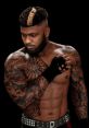 Muscular man with elaborate tattoos and stylish haircut, showcasing strength and confidence, inspired by Devin Keloa CWE.
