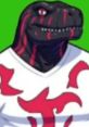 Tyrus, a stylized character with black and red markings, wearing a white shirt featuring a bold graphic design.