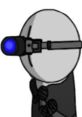 Character design featuring Ds_187 with a blue optic lens, wearing a black outfit, showcasing a unique style and expression.