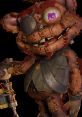 Whimsical Giblet character with patchwork fur, an eyepatch, and a quirky expression, holding a unique animated weapon.