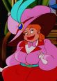 Bernice Florence Pickering character, dressed in a pink outfit and large hat, exuding confidence and charm in a whimsical setting.