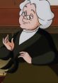 Animated character resembling an elderly woman with glasses, dressed in black, exuding warmth and wisdom.