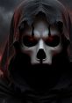 Darth Nihilus-inspired figure with a skull mask and red glowing eyes, shrouded in dark robes against a stormy backdrop.