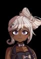Character portrait from Asuga Sainti Part 2 featuring a girl with playful hair and striking purple eyes, exuding charm.