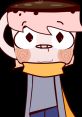 Cute Mugie character from Incredibox Menibox, featuring a joyful expression with a pink cup and orange scarf.