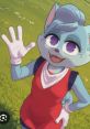 Oblivia from Bubsy 4D happily waving in a vibrant green field, showcasing her playful and adventurous spirit.