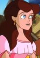 Anastasia Romanov from Golden Films, featuring her distinctive hair and classic pink dress, captures a moment of intrigue.