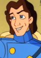 Animated character with wavy brown hair and a blue uniform, smiling confidently in a whimsical setting.
