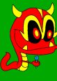 Elliot from the Mario and Luigi Show, a mischievous red creature with horns, grins while holding a blue fork.