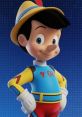 Pinocchio from Disney Speedstorm, sporting a blue and yellow racing outfit with a playful smile and signature hat.