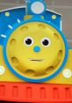 Cheerful Max the Glow Train with a bright yellow face and friendly expression, perfect for children's water adventures.