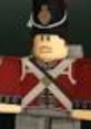 Roblox character dressed as a British soldier, showcasing military attire and a traditional hat in a virtual setting.