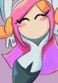 Cheerful cartoon character with pink hair and a bright smile, exuding comfort and warmth for your bestie during sad times.