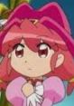 Ella from Tpowp, a pink-haired character in a vibrant outfit, expressing curiosity in a colorful setting.