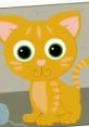 Calbeb the Cat, an adorable orange cat with big green eyes, sits playfully next to a ball of yarn.