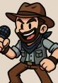 Coyote Pearson character, cheerful and ready for adventure, holding a microphone and dressed in a classic explorer outfit.