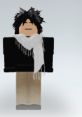 Stylized Roblox character featuring black outfit, white scarf, and unique spiky hair. Perfect for Stevenvoi fans.