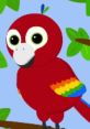 Bright red parrot with rainbow feathers, symbolizing joy and fun in "Penny The Parrot" from Tillie Knock Knock series.