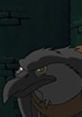 Mangiz the Seer from Redwall, with a piercing gaze, set against a dark, stone background, exudes mystery and wisdom.