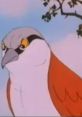 Close-up of a shrike bird character from the animated TV series "Shrike (AOFW)" showcasing its striking features and colors.