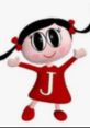 Cheerful cartoon character Juno from Junobaby, wearing a red dress with a 'J', promoting fun and learning for kids.