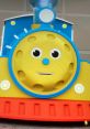 Cheerful yellow train face from Coilbook Max The Glow Train, featuring bright colors and friendly expression. Perfect for kids!