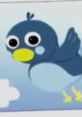 Cute blue cartoon bird with big eyes flying against a sunny sky background, embodying the spirit of "Betty The Bird.