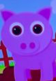 Cute cartoon of Polly the Pig with big eyes, set against a colorful farm background. Perfect for kids' entertainment.