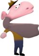 Creative character design of Exposition Guy, a playful pink figure with a hat and scarf, ready for fun adventures.