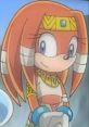 Tikal Sonic Z character with vibrant orange hair and tribal attire, showcasing her friendly expression and unique accessories.