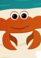 Playful Connie the Crab smiles on the beach, showcasing her vibrant orange color and large, friendly eyes.
