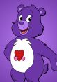 Cute purple bear character with a heart on its belly, representing Harmony Bear, symbolizes love and friendship.