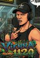 Energetic rapper in a recording studio, showcasing Vienna 1120 with vibrant graffiti art and a passionate performance.