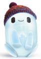 Cute blue character with a happy face and a colorful knitted hat, inspired by the film Ron Ron's Gone Wrong.