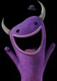 Purple Monster Krumholtz from the 2012 TV series "Monster and Robot," joyfully waving with a hat.
